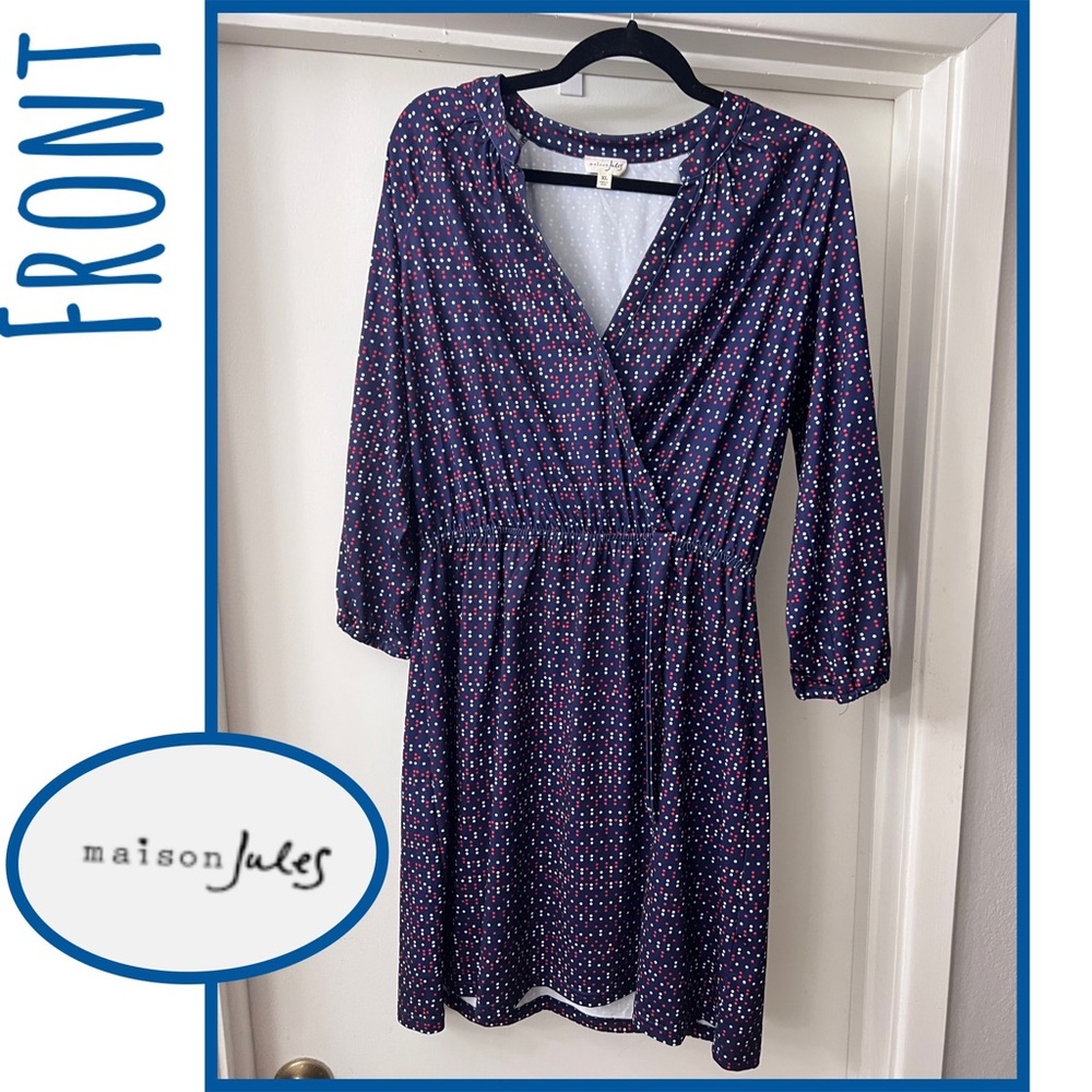 Maison Jules- Navy-Red-White polka dot- 1/3 in sleeve Dress - Size Women’s XL